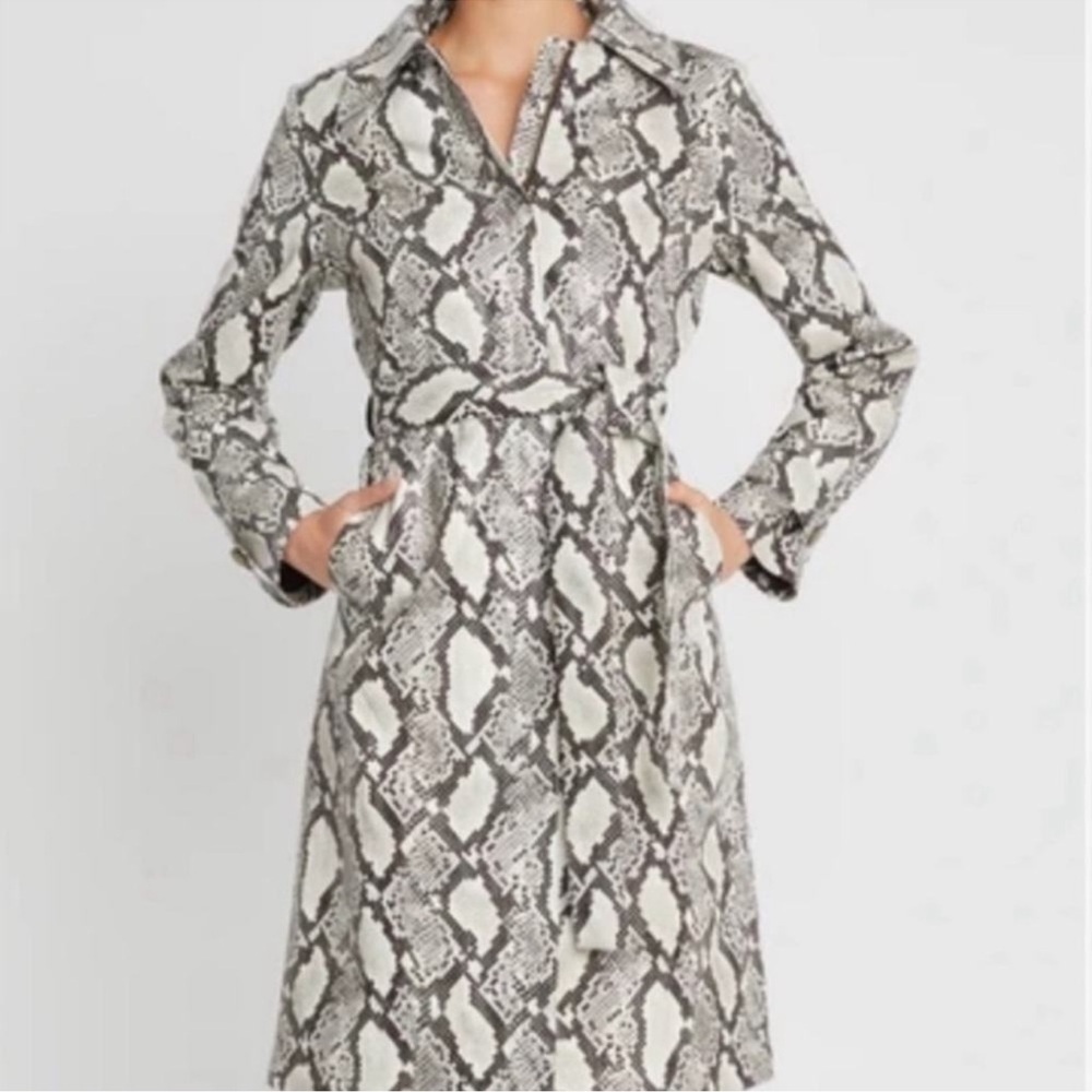 Choosy Cream & Black Vegan Snakeskin Zip Trench Raincoat
